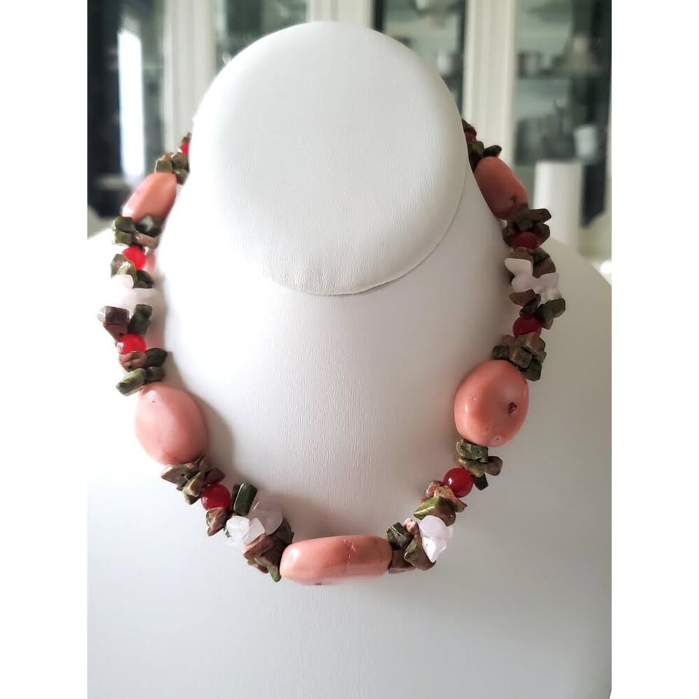 Pink Agate and Natural Stone Chunky Necklace